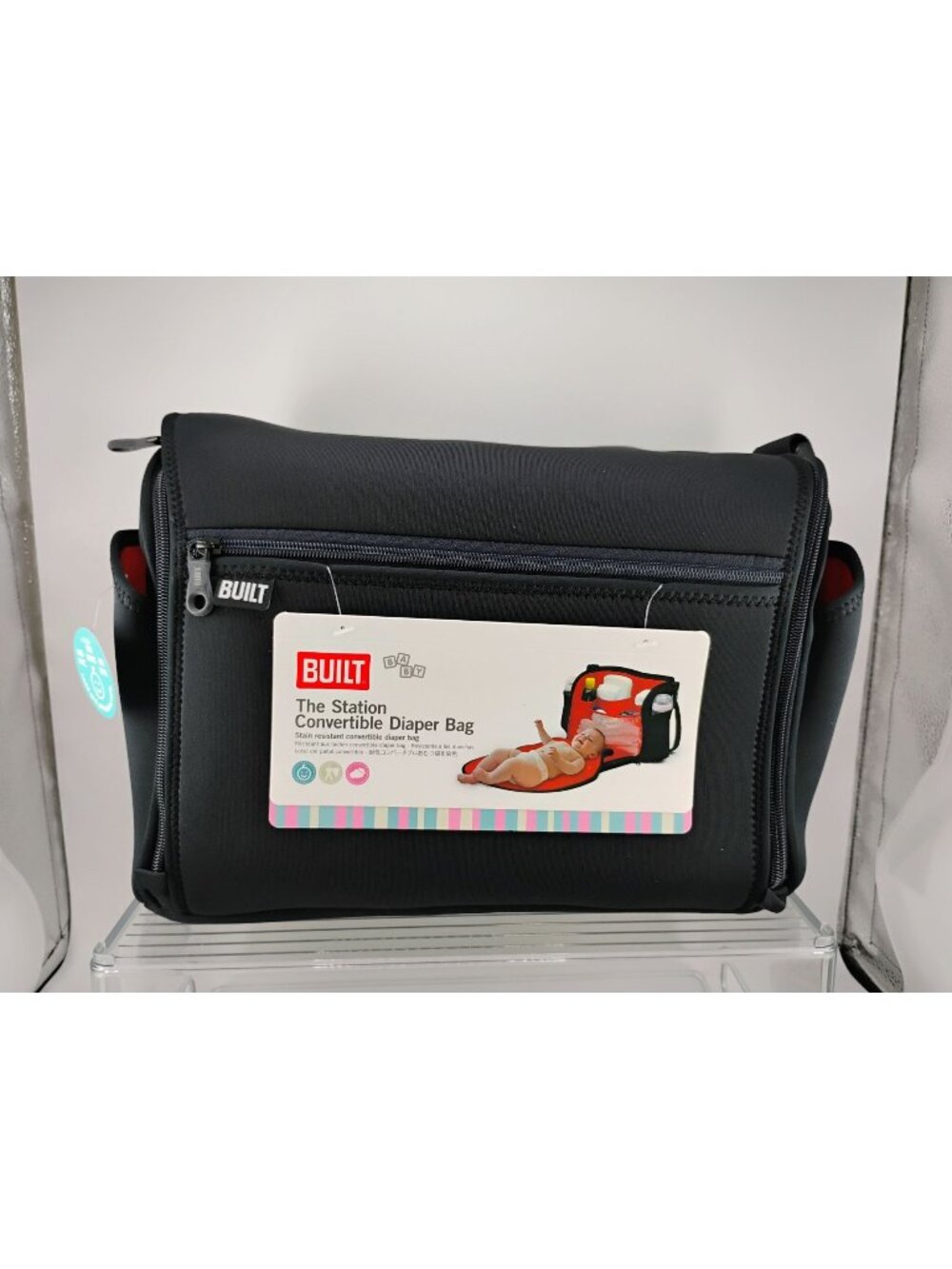 Built Station Convertible Black Diaper Bag Baby Stain Resistant